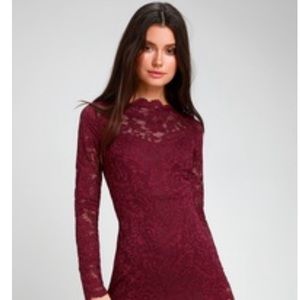 Margalo Burgundy Lace Long Sleeve Bodycon Dress